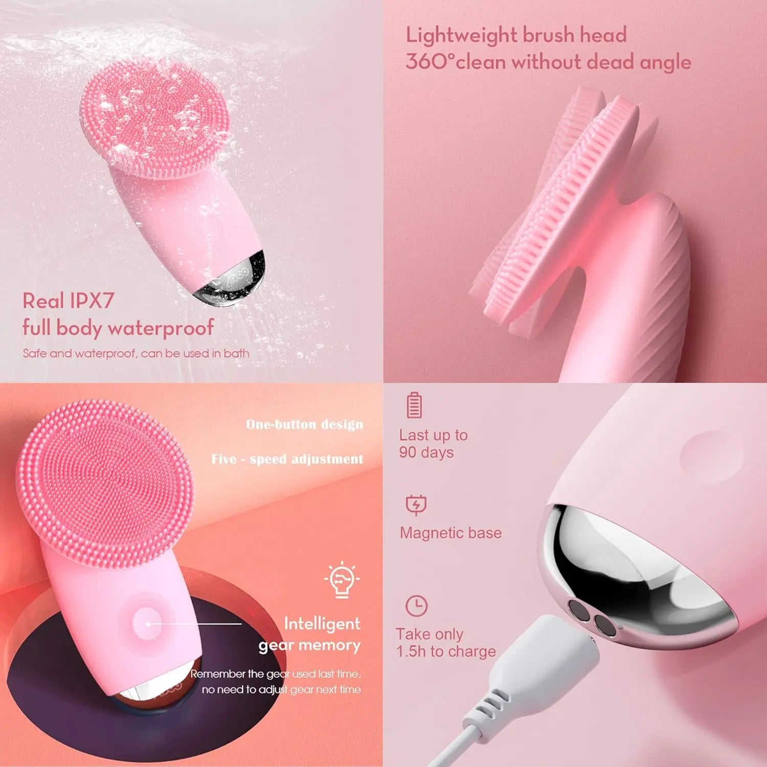 Electric Silicone Face Cleansing Brush Facial Scrubber Massager Sonic Vibration Waterproof Skin Care Tool for Pore Cleaning