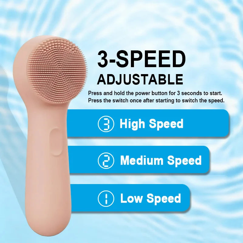 Silicone Face Scrubber Electric Facial Cleansing Brush with Heating Vibration Waterproof Face Wash Brush with 5 Speed Adjustable