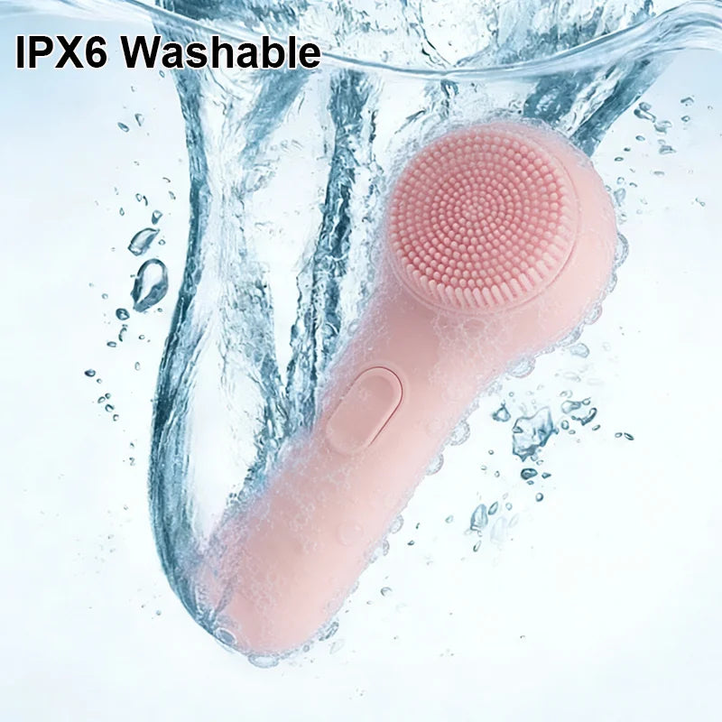 Silicone Face Scrubber Electric Facial Cleansing Brush with Heating Vibration Waterproof Face Wash Brush with 5 Speed Adjustable
