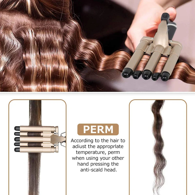 Women Handheld Beauty Professional Styler Hair Curler 5 Barrel Hair Curling Iron Wand Waver Five Barrel Hair Curler