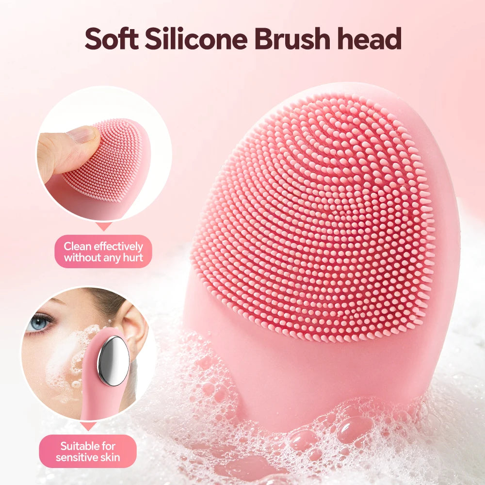 Waterproof Facial Cleansing Brush for Men & Women Rechargeable Exfoliating Face Scrubber Cleanser Brush with 4 Cleanser Heads