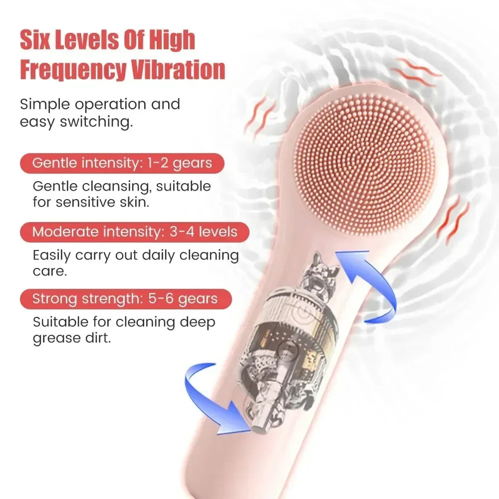 2 in 1 Sonic Waterproof Facial Cleansing Brush Rechargeable Silicone Face Scrubber Vibrating Exfoliator Cleaner Skin Care Tool