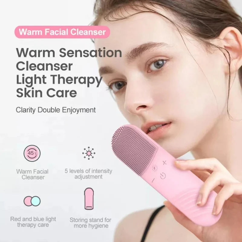 Warm Electric Facial Cleanser Brush Home Use Facial Skin Tightening Deep Cleaning Silicone Face Brush
