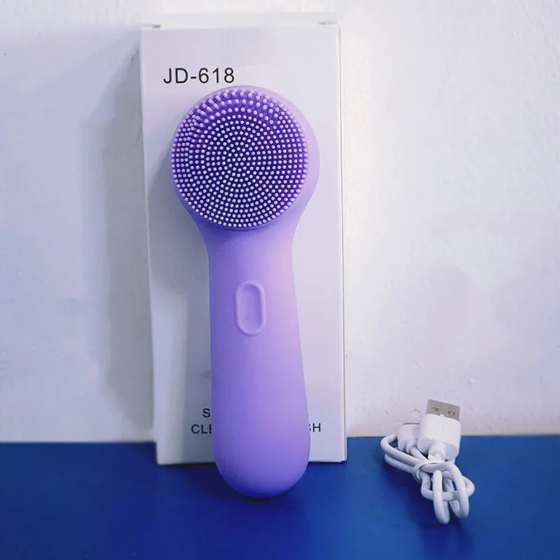 Silicone Face Scrubber Electric Facial Cleansing Brush with Heating Vibration Waterproof Face Wash Brush with 5 Speed Adjustable