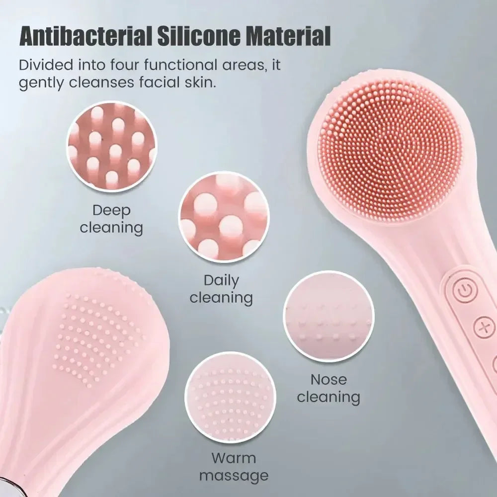 2 in 1 Sonic Waterproof Facial Cleansing Brush Rechargeable Silicone Face Scrubber Vibrating Exfoliator Cleaner Skin Care Tool