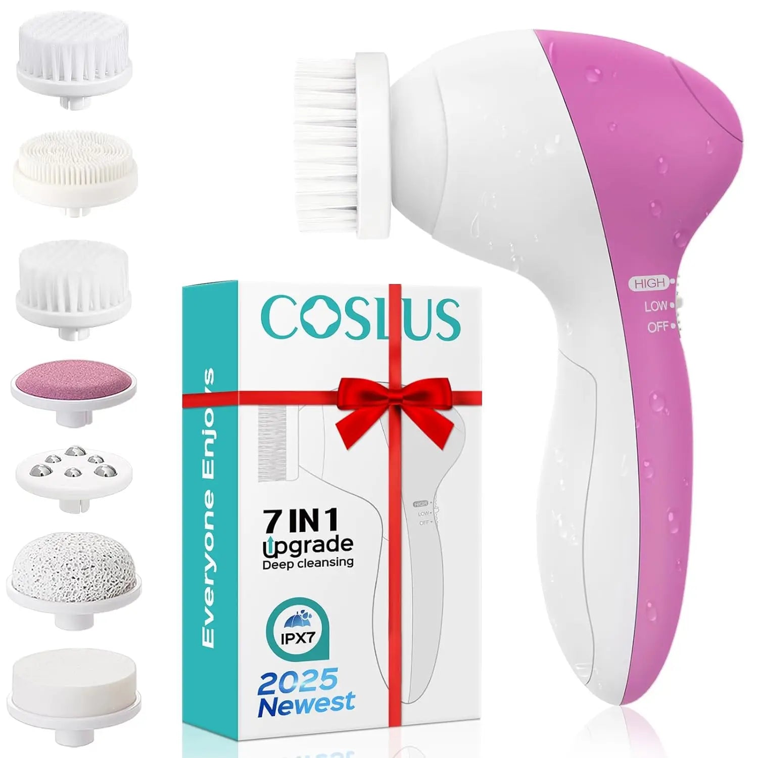 7-in-1 Electric Exfoliating Facial Cleansing Brush for Deep Cleansing and Massaging, with 7 Replaceable Brush Heads.