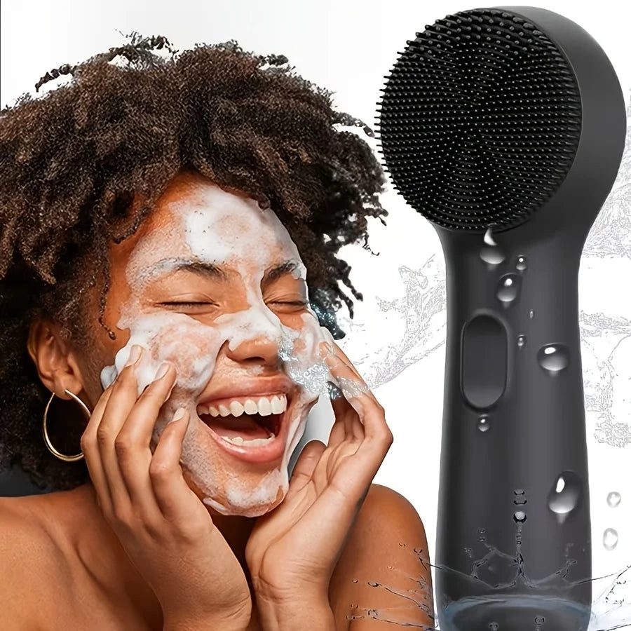 Silicone Face Scrubber Electric Facial Cleansing Brush with Heating Vibration Waterproof Face Wash Brush with 5 Speed Adjustable
