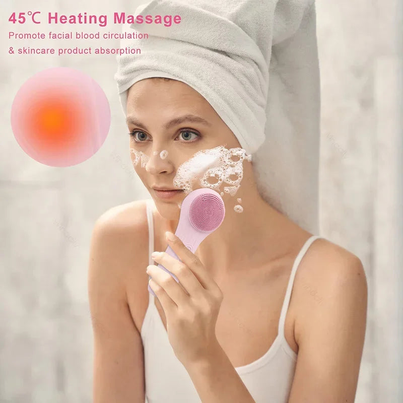 2 in 1 Sonic Waterproof Facial Cleansing Brush Rechargeable Silicone Face Scrubber Vibrating Exfoliator Cleaner Skin Care Tool