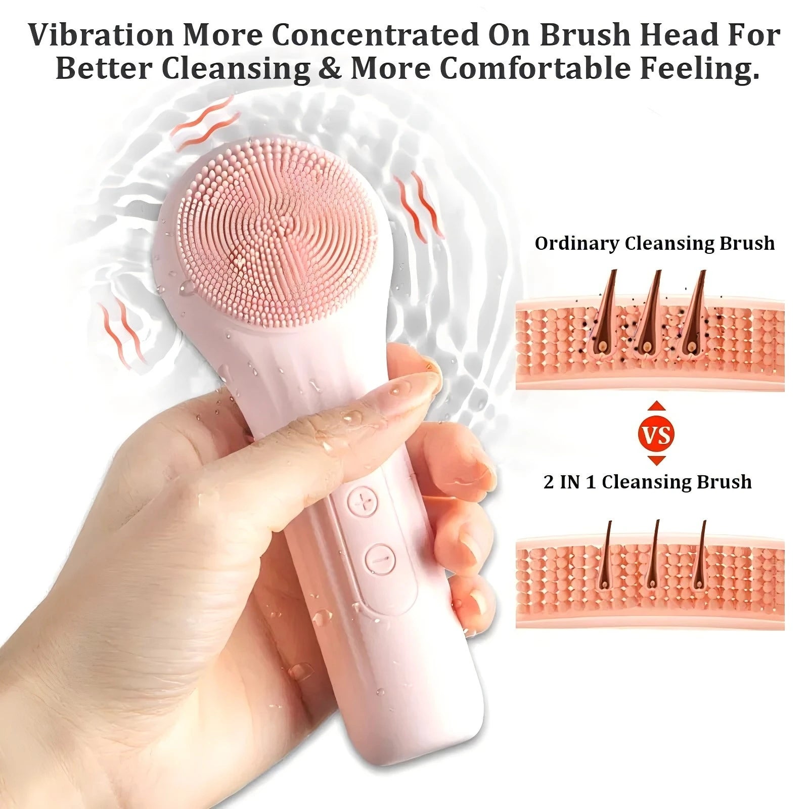 2 in 1 Sonic Waterproof Facial Cleansing Brush Rechargeable Silicone Face Scrubber Vibrating Exfoliator Cleaner Skin Care Tool