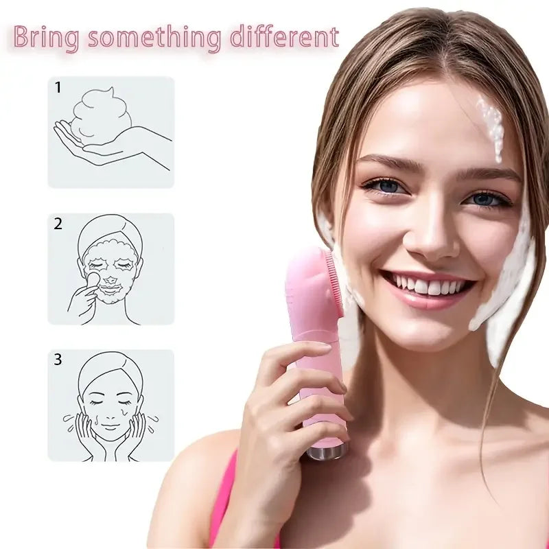 Electric Silicone Facial Cleansing Brush Sonic Face Scrubber Waterproof Rechargeable Exfoliating Deep Clean Skin Care Tool