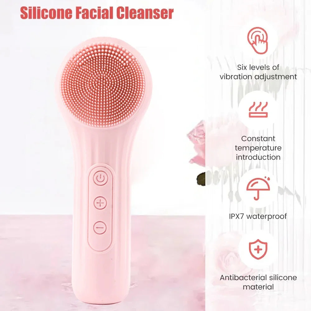 2 in 1 Sonic Waterproof Facial Cleansing Brush Rechargeable Silicone Face Scrubber Vibrating Exfoliator Cleaner Skin Care Tool