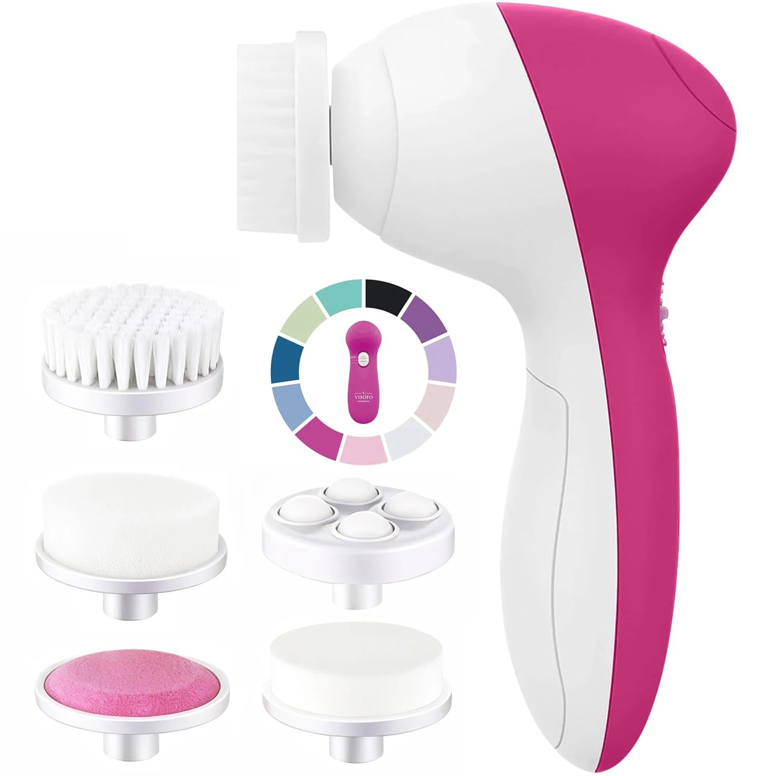 7-in-1 Electric Exfoliating Facial Cleansing Brush for Deep Cleansing and Massaging, with 7 Replaceable Brush Heads.