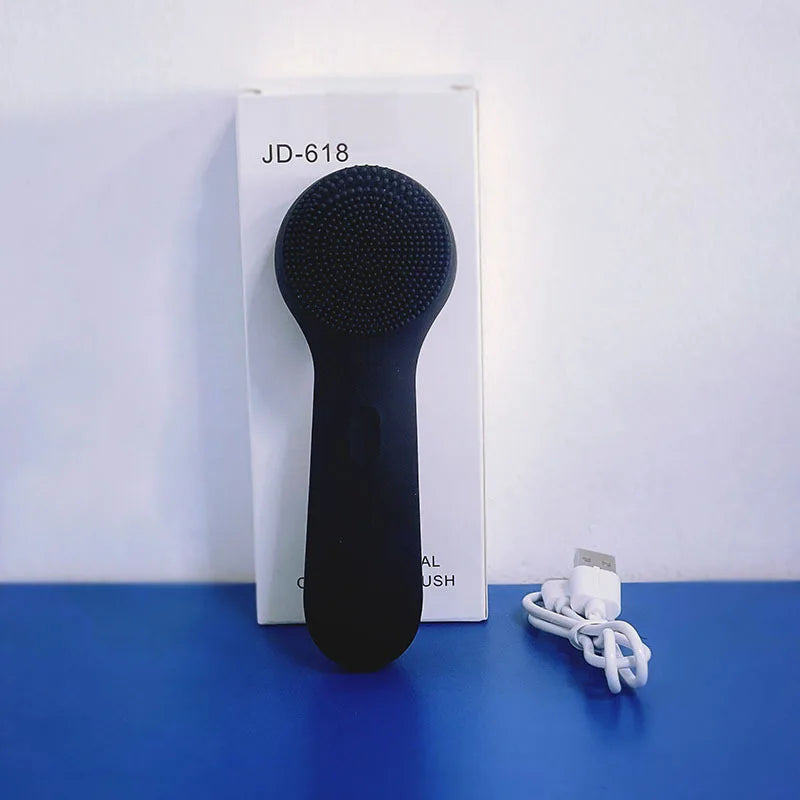 Silicone Face Scrubber Electric Facial Cleansing Brush with Heating Vibration Waterproof Face Wash Brush with 5 Speed Adjustable